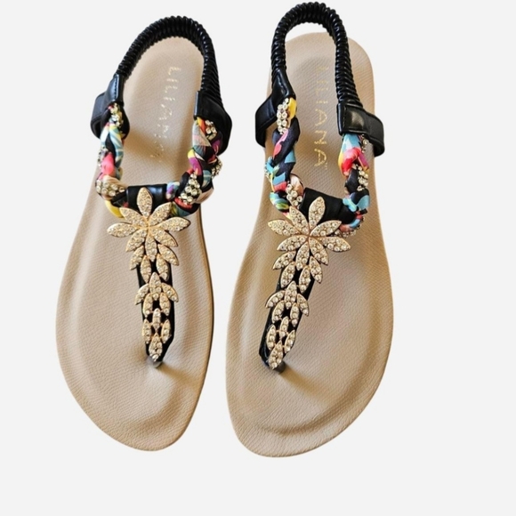 Liliana Shoes - Women's Black and Gold Sandals